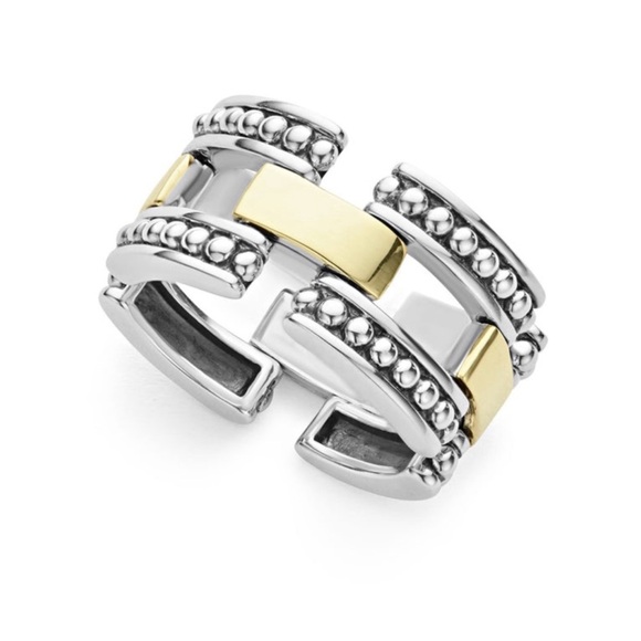 LAGOS Jewelry - LAGOS HIGH BAR Two-Tone Caviar Link Ring
